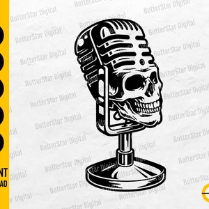 Vintage Mikrofon Schädel SVG | Retro Mic SVG | Radio T-Shirt Tattoo Grafik | Cricut geschnitten Datei schneidbare Clipart Vektor digitale Dxf Png Eps Ai