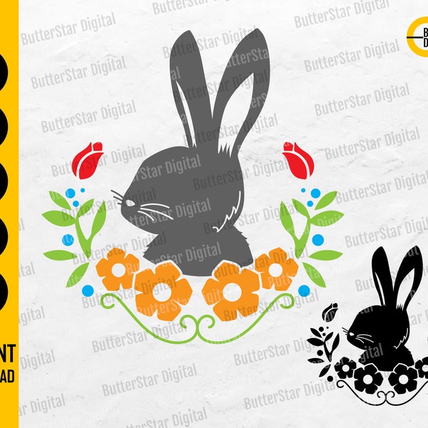 Floral Bunny Head SVG | Flower Rabbit SVG | Cute Easter Decal Shirt | Cricut Silhouette Cutting Cut Printable Clipart Digital Dxf Png Eps Ai