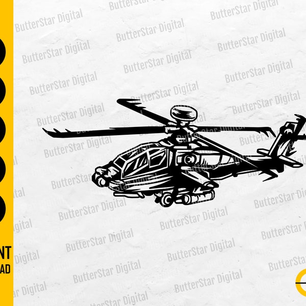 Hélicoptère Apache SVG | Graphiques militaires de pochoir de vinyle | Cricut coupe fichier Silhouette imprimable Clip Art téléchargement numérique Dxf Png Eps Ai