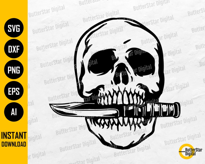 Skull With Knife in Mouth SVG Dagger SVG Metal Blade Stab Etsy