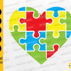 Autism Puzzle Heart SVG | Autism Awareness SVG | Autism Love SVG | Cricut Cameo Cutting File Printable Clipart Vector Digital Dxf Png Eps Ai