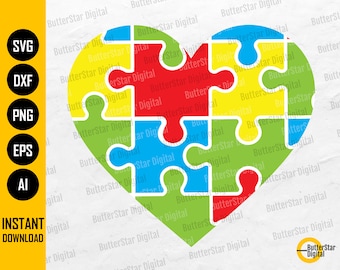 Autism Puzzle Heart SVG | Autism Awareness SVG | Autism Love SVG | Cricut Cameo Cutting File Printable Clipart Vector Digital Dxf Png Eps Ai