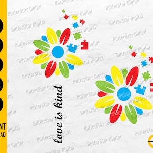 Autismus Blume SVG | Liebe ist freundlich SVG | Autismus Bewusstsein SVG | Cricut Silhouette schneiden Datei druckbare Clipart Vektor digital Dxf Png Eps Ai