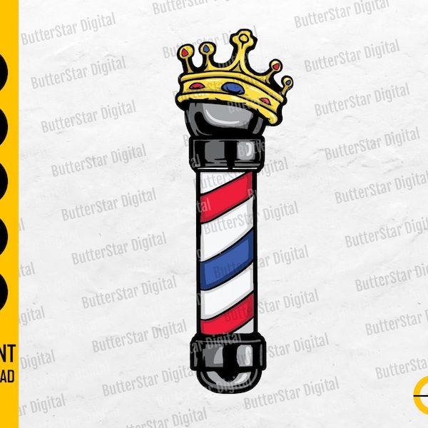 King Barber Pole SVG | Hairstylist SVG | Barber T-Shirt Sticker Graphics | Cricut Silhouette Printable Clipart Vector Digital Dxf Png Eps Ai