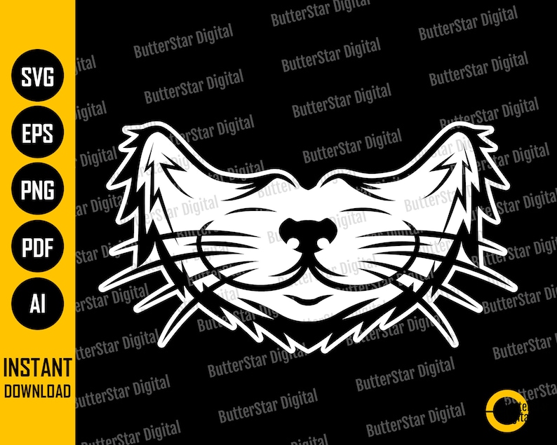 Cat Whiskers Face Mask SVG Kitten Snout Facemask Animal | Etsy