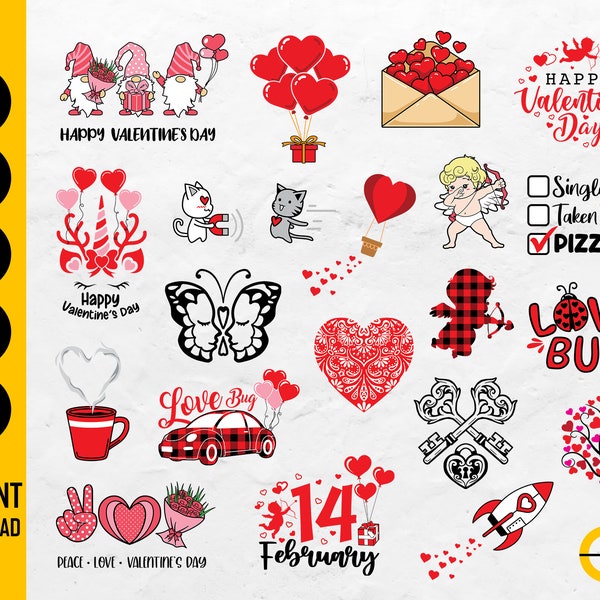 Valentine's Day BUNDLE SVG | Cute Funny Love Card Gift T-Shirt Sign Decal Decor | Cricut Silhouette Printable Clipart Digital Dxf Png Eps Ai