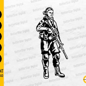 Woman Soldier SVG | US Military Svg | Army Shirt Graphics Illustration | Cricut Silhouette Cut Files Clip Art Vector Digital Png Eps Dxf Ai