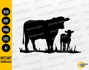 Cow And Calf Silhouette SVG | Milk Dairy Grass Herd Meat Beef Heifer | Cricut Cutting Files Cuttable Vector Clip Art Digital Dxf Png Eps Ai