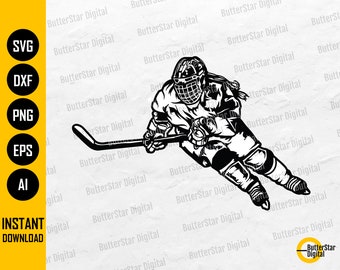 Female Hockey Player SVG | Ice Hockey Girl SVG | Sports Vinyl Stencil Graphic Illustration | Cricut Cut File Clip Art Digital Dxf Png Eps Ai