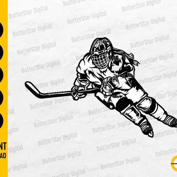 Female Hockey Player SVG | Ice Hockey Girl SVG | Sports Vinyl Stencil Graphic Illustration | Cricut Cut File Clip Art Digital Dxf Png Eps Ai