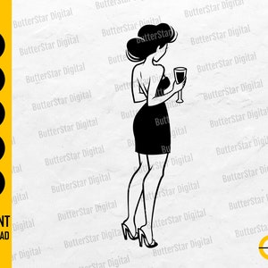 Wine Girl SVG | Alcoholic Drink Drinking Cocktail Toast Cheers Dinner Dining Bar Pub Party | Cut File Clip Art Vector Digital Dxf Png Eps Ai