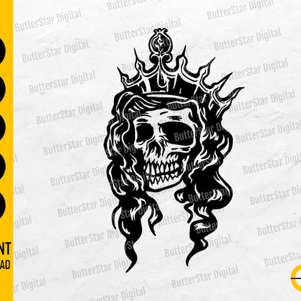 Skull Queen SVG | Skeleton Woman SVG | Gothic Girl Decal Shirt Vinyl Graphics | Cutting File Printable Clipart Vector Digital Dxf Png Eps Ai