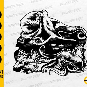 Octopus SVG | Tentacles SVG | Ocean Animal Wall Art Vinyl Decal Decor T-Shirt Sticker | Cutting Files Clipart Vector Digital Dxf Png Eps Ai