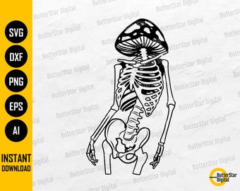 Skeleton Mushroom Head SVG | Fungi SVG | Psychedelic SVG | Mushy Svg | Cutting Files Graphics Clipart Vector Digital Download Dxf Png Eps Ai