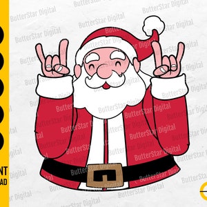 Rocker Santa SVG / Lindo Papá Noel Divertido / Calcomanía de Camisa de Regalo de Navidad / Silueta Cricut / Vector Clipart Imprimible Digital Dxf Png Eps Ai