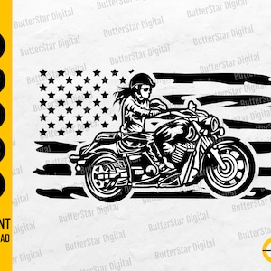 American Girl Biker SVG | USA Life Behind Bars SVG | Motorcycle Bike T-Shirt Decal | Cricut Silhouette Clipart Vector Digital Dxf Png Eps Ai