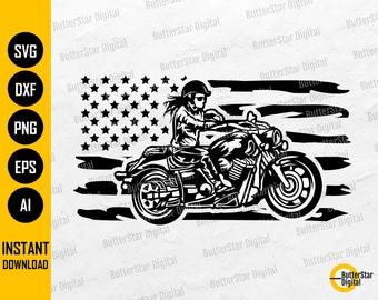 American Girl Biker SVG | USA Life Behind Bars SVG | Motorcycle Bike T-Shirt Decal | Cricut Silhouette Clipart Vector Digital Dxf Png Eps Ai