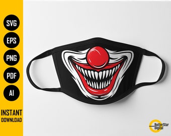 Evil Clown Face Mask SVG | Scary Smile Facemask | Horror Mouth Cover | Cricut Cutting File | Clipart Vector Digital Download Png Eps Pdf Ai