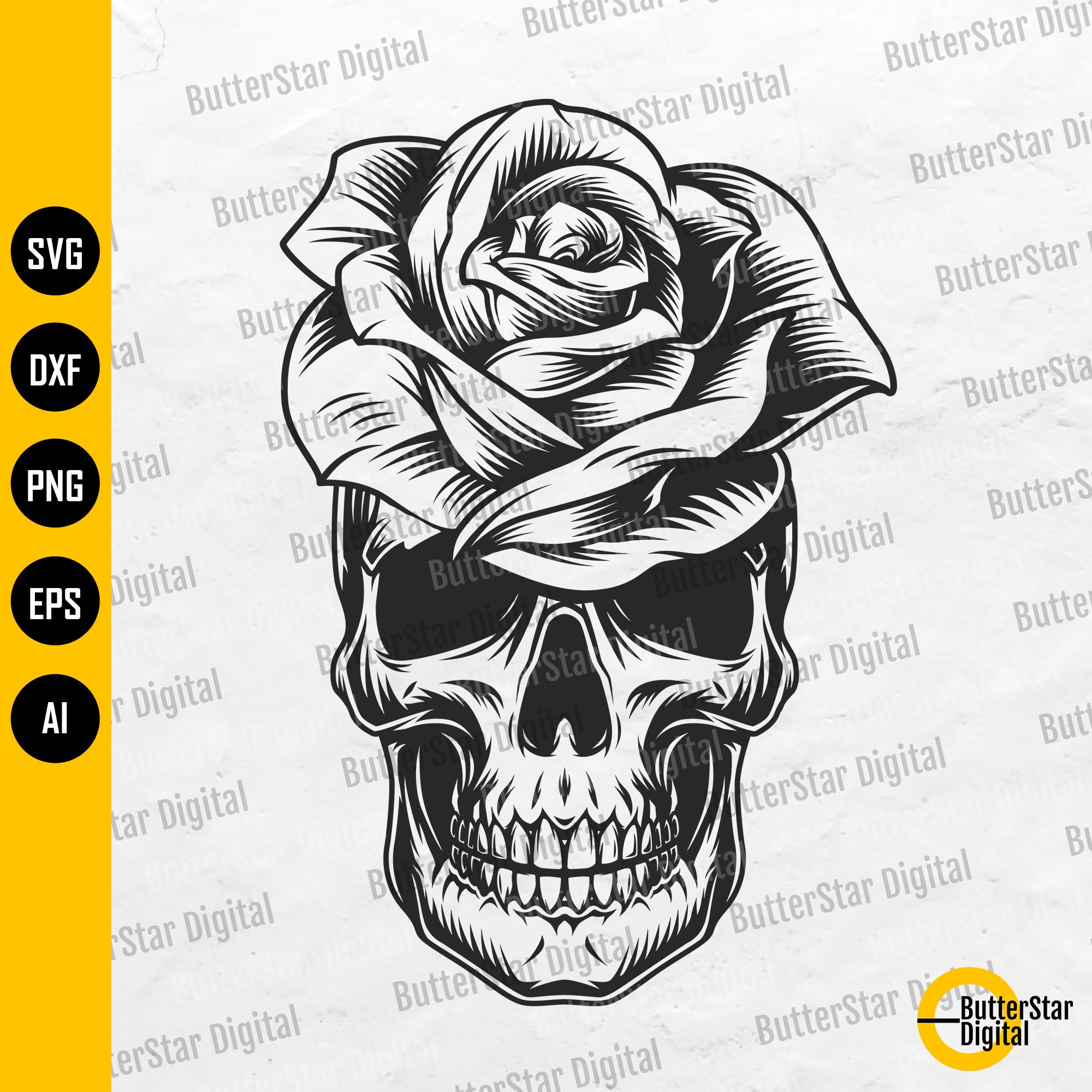 Rose Skull SVG | Flower Skeleton SVG | Gothic Decal T-shirt Graphics ...