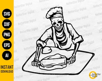 Baker Skeleton SVG | Baking SVG | Rolling Pin Bake Cake Pastries Cupcake Pastry Bread Pasta | Cut File Clipart Vector Digital Dxf Png Eps Ai