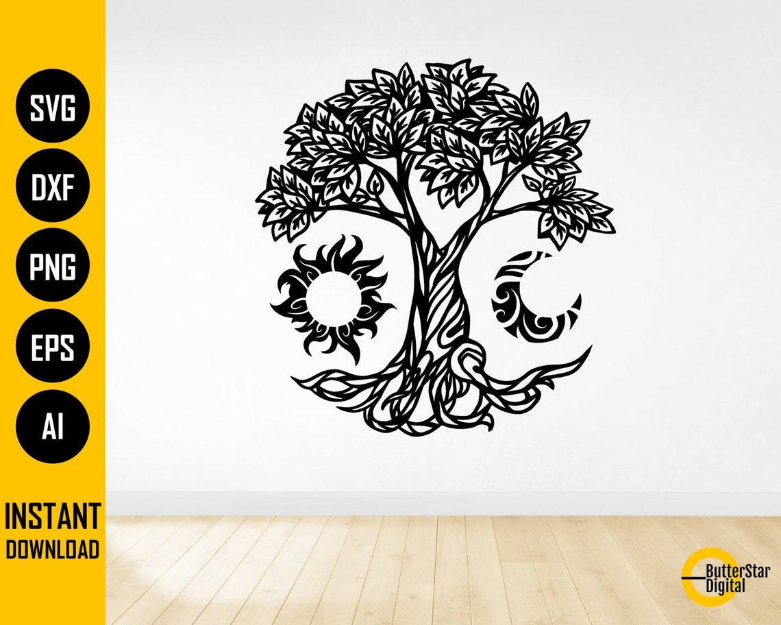 Tree of Life With Sun and Moon SVG | Celtic Tree With Roots | Cricut ...