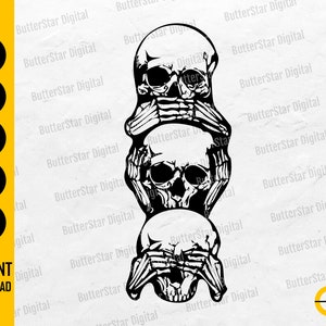 Hear See Speak No Evil Skulls SVG | Skeleton SVG | Deaf Blind Mute | Cricut Cutting Cut File Printable Clipart Vector Digital Dxf Png Eps Ai