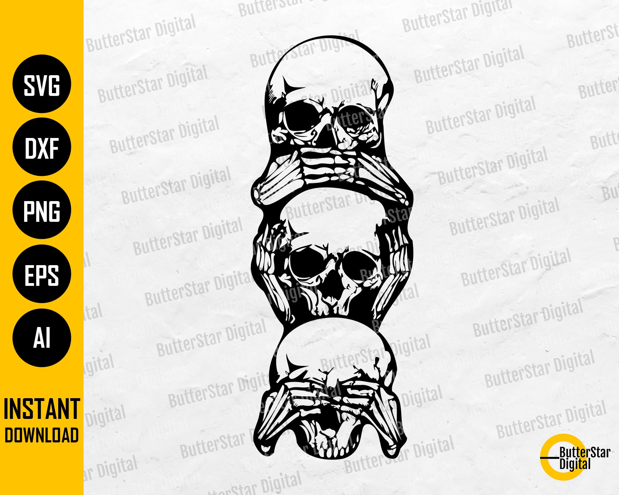 Hear See Speak No Evil Skulls SVG Skeleton SVG Deaf Blind Etsy