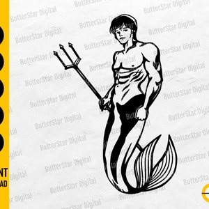 Merman SVG | Male Mermaid SVG | Trident SVG | Poseidon Svg | Mythical Ocean Sea Creature | Cut Files Clip Art Vector Digital Dxf Png Eps Ai