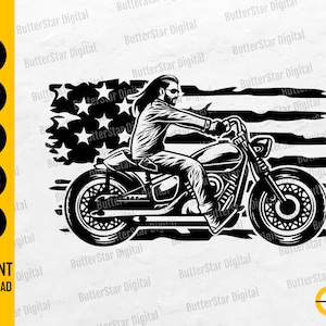 American Biker SVG | US Motorcycle T-Shirt Decal Sticker Vinyl Stencil Graphics | Cricut Cutting File Clip Art Vector Digital Dxf Png Eps Ai