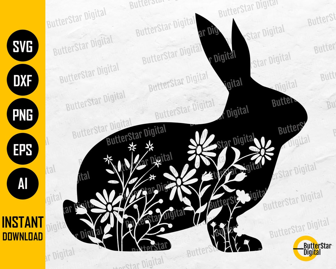 Floral Bunny SVG | Flower Rabbit SVG | Wildflower Spring Decor Decal ...