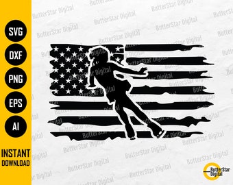 US Figure Skater SVG | American Ice Skating SVG | Illustration Drawing Decal | Cricut Cutting File | Cuttable Clipart Digital Dxf Png Eps Ai