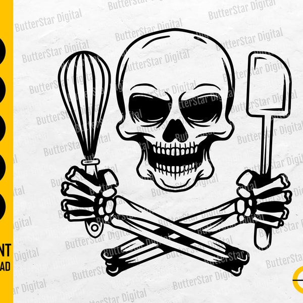Baker Skull SVG | Baking SVG | Bake Cake Pastries Pastry Chef Cook Oven Whisk Spatula | Cutting Files Clipart Vector Digital Dxf Png Eps Ai