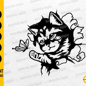 Cat Chasing Butterfly SVG | Cute Pets T-Shirt Decal Wall Decor Sticker | Cricut Cut File CNC Cuttable Clip Art Vector Digital Dxf Png Eps Ai