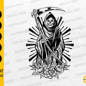 Floral Grim Reaper SVG | Death SVG | Devil Demon Hell Grave Scythe Soul Ghost Dead Skull | Cut Files Clip Art Vector Digital Dxf Png Eps Ai