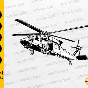 Helicóptero Black Hawk SVG | Gráficos de adesivos de decalque militar do exército | Silhouette Cameo Cut File Imprimível Clipart Vetor Digital Dxf Png Eps Ai