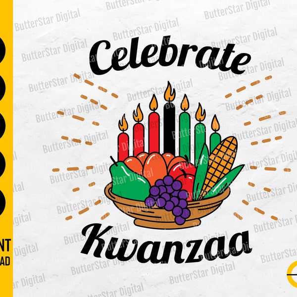 Celebrate Kwanzaa SVG | African American SVG | Fruits Kinara Candles Karamu | Cricut Cameo Cut Files Clip Art Vector Digital Dxf Png Eps Ai