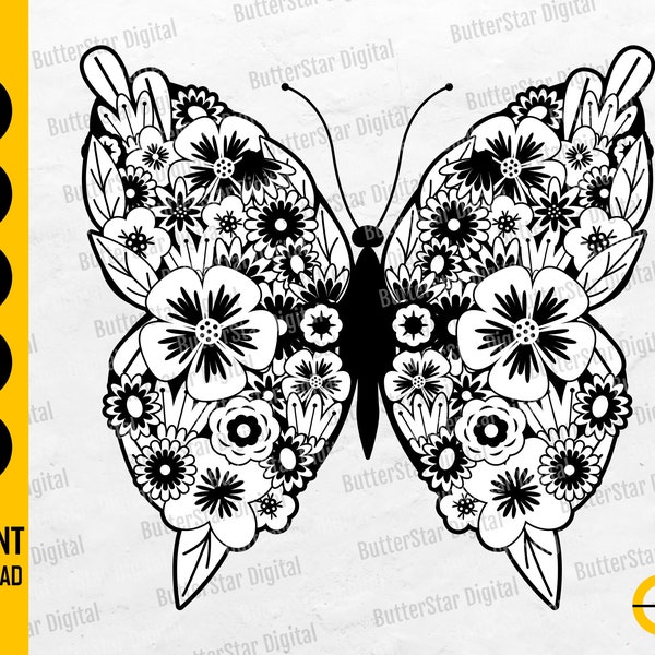 Floral Butterfly SVG | Flower Wings SVG | Insect Shirt Graphics Decal | Cricut Silhouette Cutting File Clipart Vector Digital Dxf Png Eps Ai