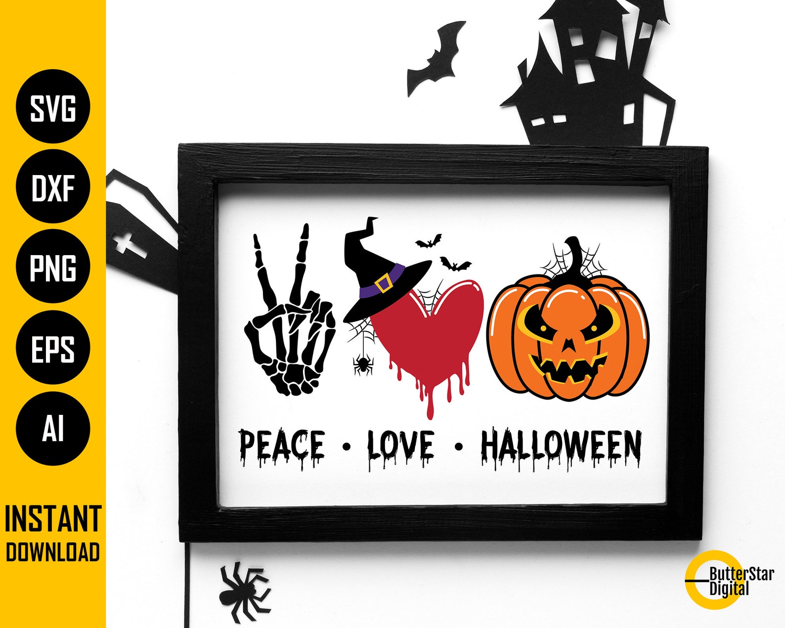 Peace Love Halloween SVG | Spooky Shirt Sticker Sign Decor Design ...