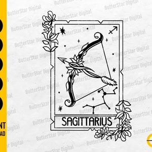 Sagittarius Zodiac Sign Card SVG | Horoscope T-Shirt Decal Graphics | Cricut Silhouette Cutting Files Clip Art Vector Digital Dxf Png Eps Ai