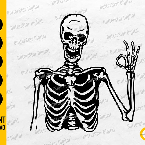 Skeleton OK Sign SVG | Okay Hand Gesture Svg | Funny Halloween T-Shirt Decal | Cricut Cutting File CNC Clipart Vector Digital Dxf Png Eps Ai