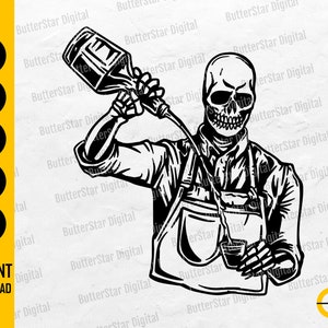 Skeleton Bartender SVG | Alcoholic Drinks Cafe Club Party | Cricut Cutting Files Silhouette Printable Clip Art Vector Digital Dxf Png Eps Ai