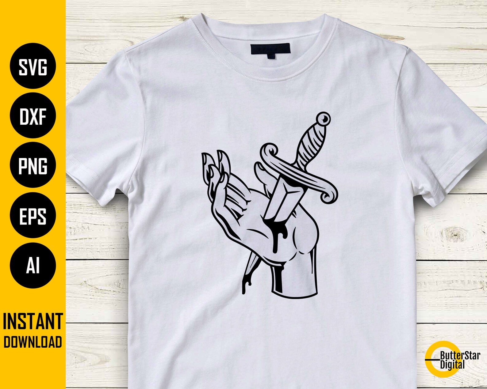 Dagger Stabbed Hand SVG Knife Stab SVG Occult Svg Blood Sacrifice Wound