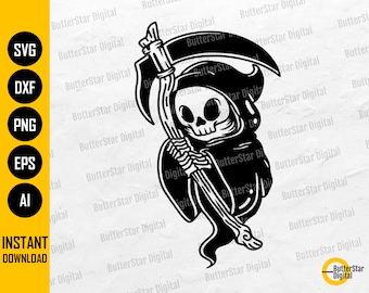 Cute Grim Reaper SVG | Skull Devil Dead Demon Hell Grave Scythe Soul Ghost Spirit Dead | Cutting File Clip Art Vector Digital Dxf Png Eps Ai