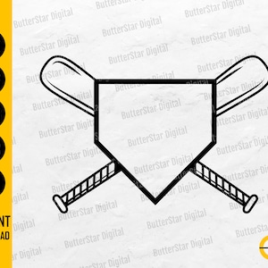Home Plate SVG | Cross Bats SVG | Baseball Softball Shirt Sticker Decal | Cricut Cutting File Cuttable Clipart Vector Digital Dxf Png Eps Ai