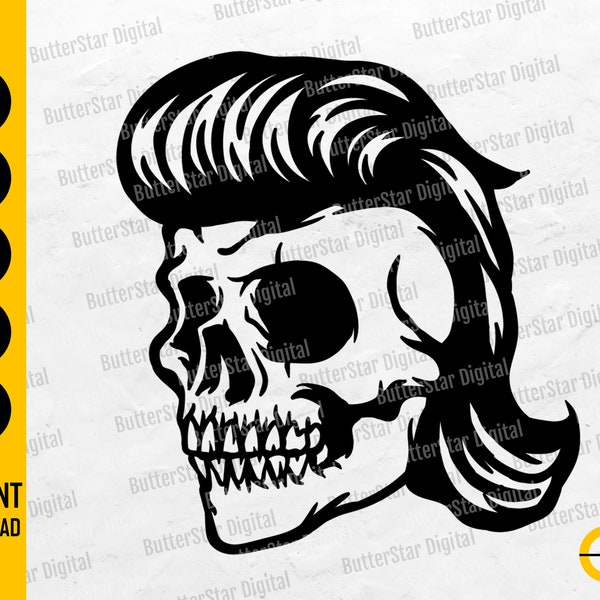 Mullet Skull SVG | Lustiges Skelett T-Shirt Aufkleber Vinyl Grafik | Cricut Cut Datei Silhouette Druckbare Clip Art Vektor Digital Dxf Png Eps Ai