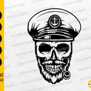 Skull Boat Captain SVG | Sailing SVG | Yacht Cruise Ship Ocean Sea Anchor Navy Sailor | Cutting Files Clipart Vector Digital Dxf Png Eps Ai