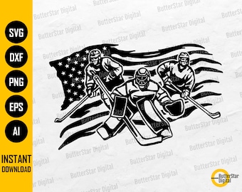 American Hockey Team SVG | Ice Hockey Players SVG | Hockey T-Shirt Decal Sticker | Cricut Cutting File Clipart Vector Digital Dxf Png Eps Ai