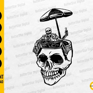 Tropical Skull SVG | Beach Skeleton SVG | Summer Chill Relax Beer Umbrella Drink | Cut Files Cuttable Clipart Vector Digital Dxf Png Eps Ai