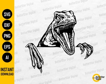 Raptor Peeking SVG | Velociraptor SVG | Dinosaur Decals Wall Art T-Shirt | Cricut Cut Files Silhouette Clipart Vector Digital Dxf Png Eps Ai