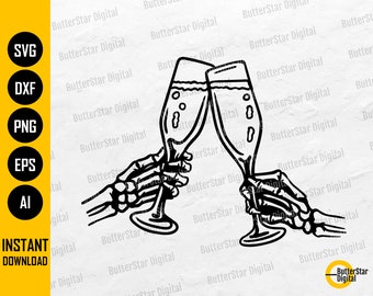 Skeleton Champagne Toast SVG | Cheers SVG | Party SVG | Celebration Svg | Cricut Cut Files Printable Clip Art Vector Digital Dxf Png Eps Ai